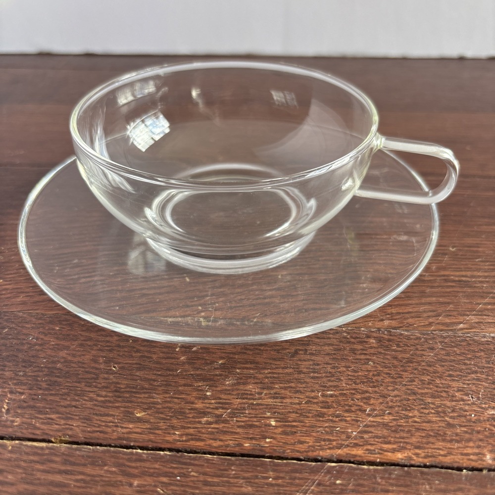 Tea Forte Tea‎ Cup Sontu Artisan Handblown Clear Glass w/ Large Saucer 6 oz
